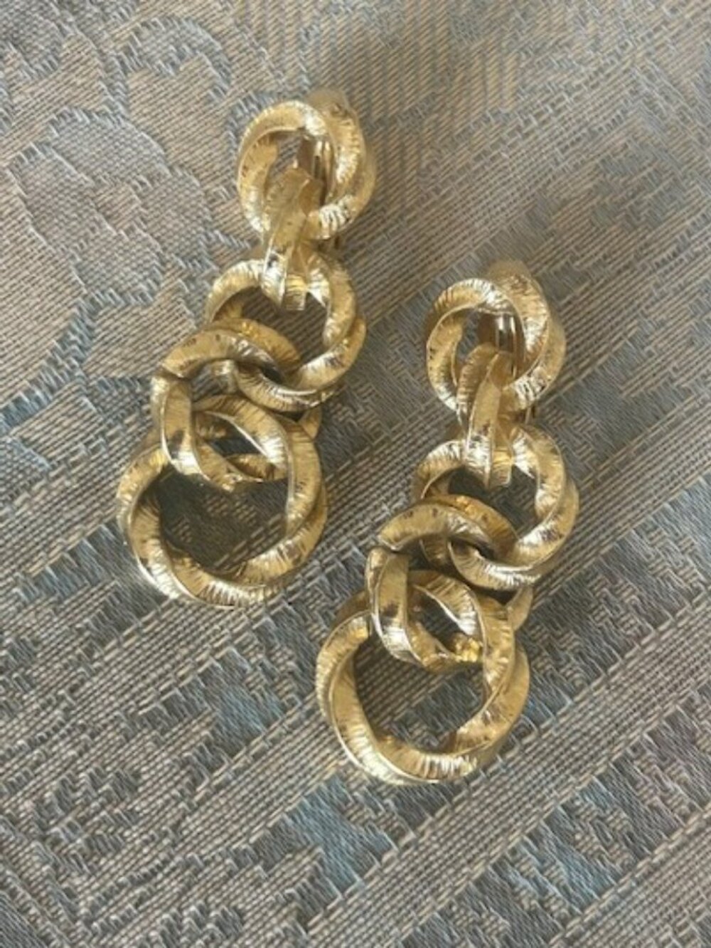 GIVENCHY Paris New York Couture Gold Hoop Textured Link EARRINGS - Picture 10 of 12